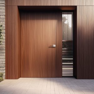 Experience the perfect blend of style and functionality with a clear wooden door.